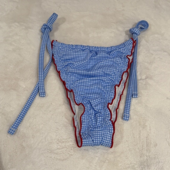 New! Frankies Bikinis xPink Reign Bikini Bottom Marina Gingham Blue 31532 - Picture 5 of 10